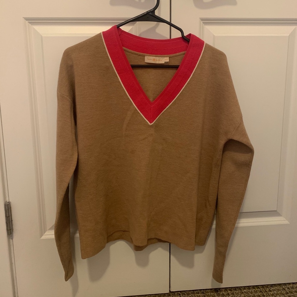 TORY BURCH camel/ pink sweater